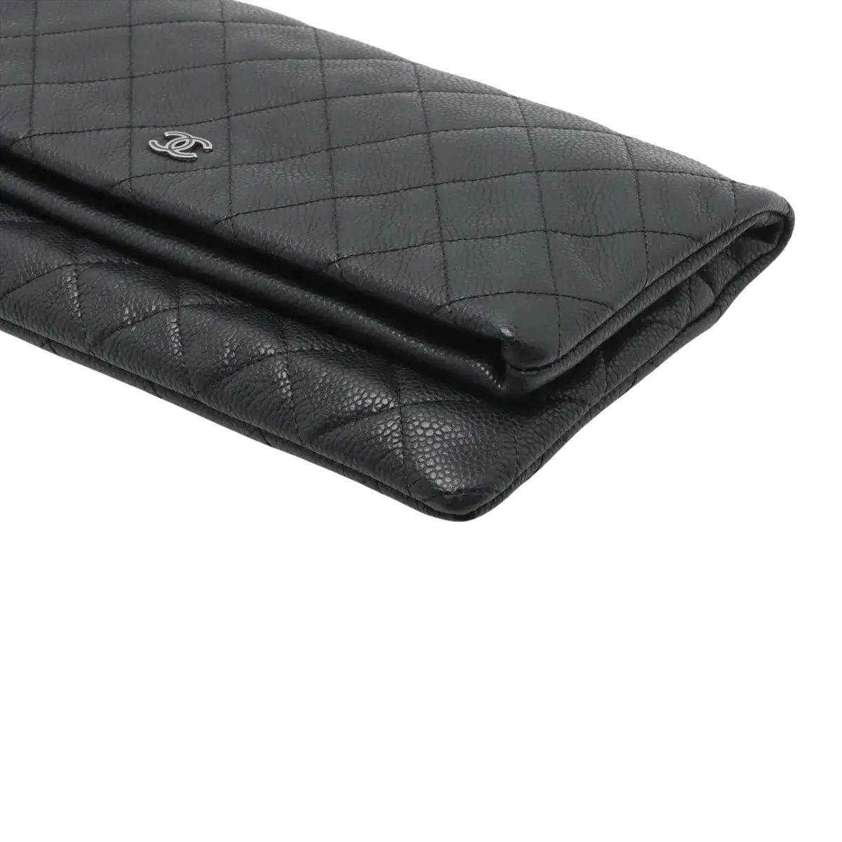 Pre-Loved Quilted Fold-Over Clutch Clutch Quilted Leather with Silver Hardware, Black
