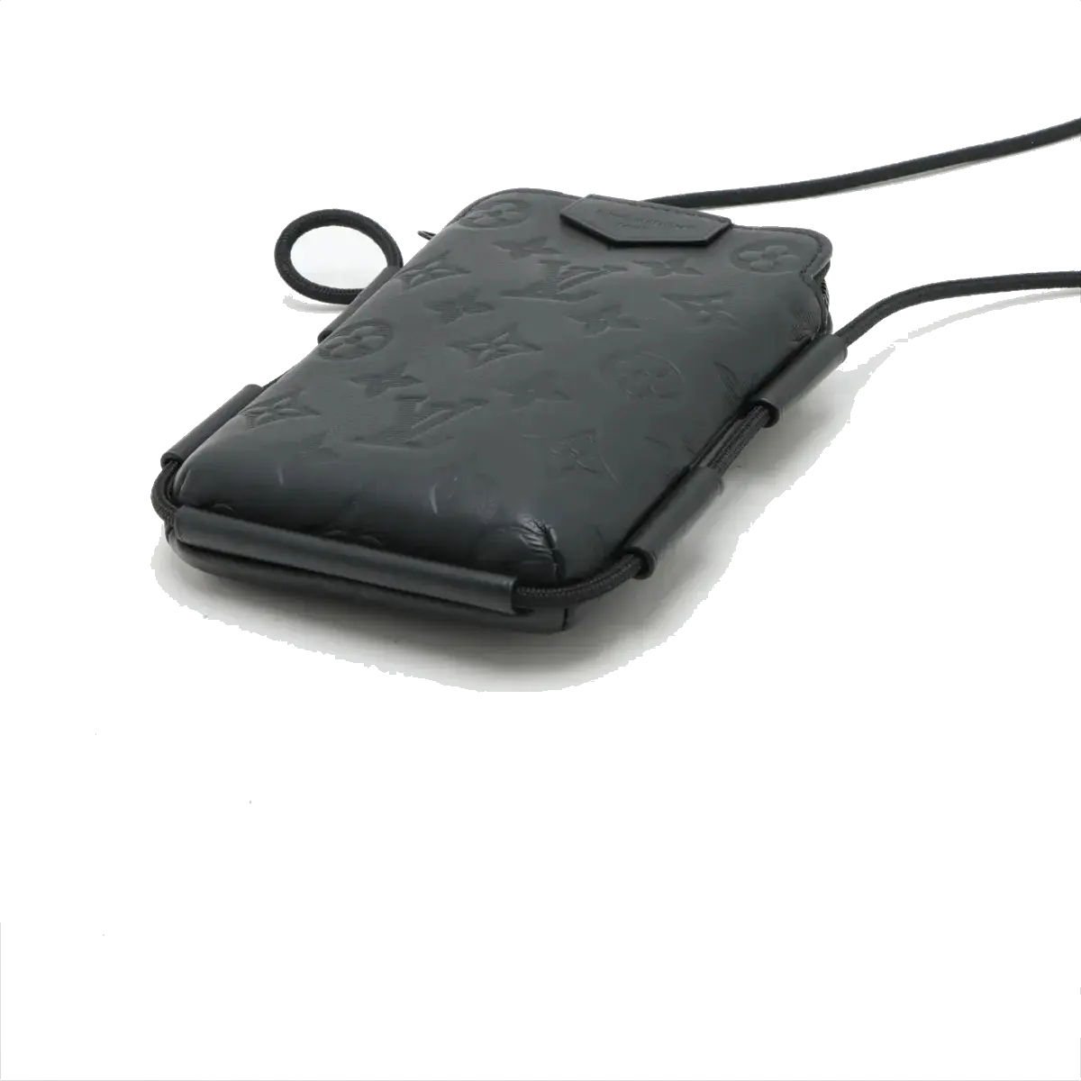 Pre-Loved Phone Pouch Crossbody Bag Monogram Leather with Black Hardware, Black