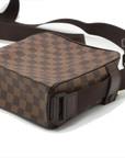 Pre-Loved Olav PM Crossbody Bag Damier Canvas Coated with Gold Hardware PM, Brown