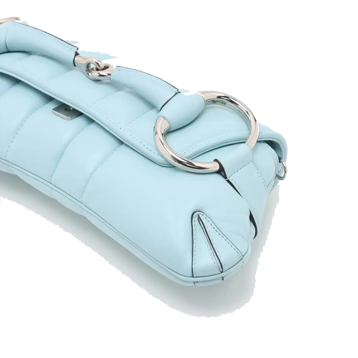 Pre-Loved Horsebit Chain Shoulder Bag Quilted Leather Small with Silver Hardware, Light Blue