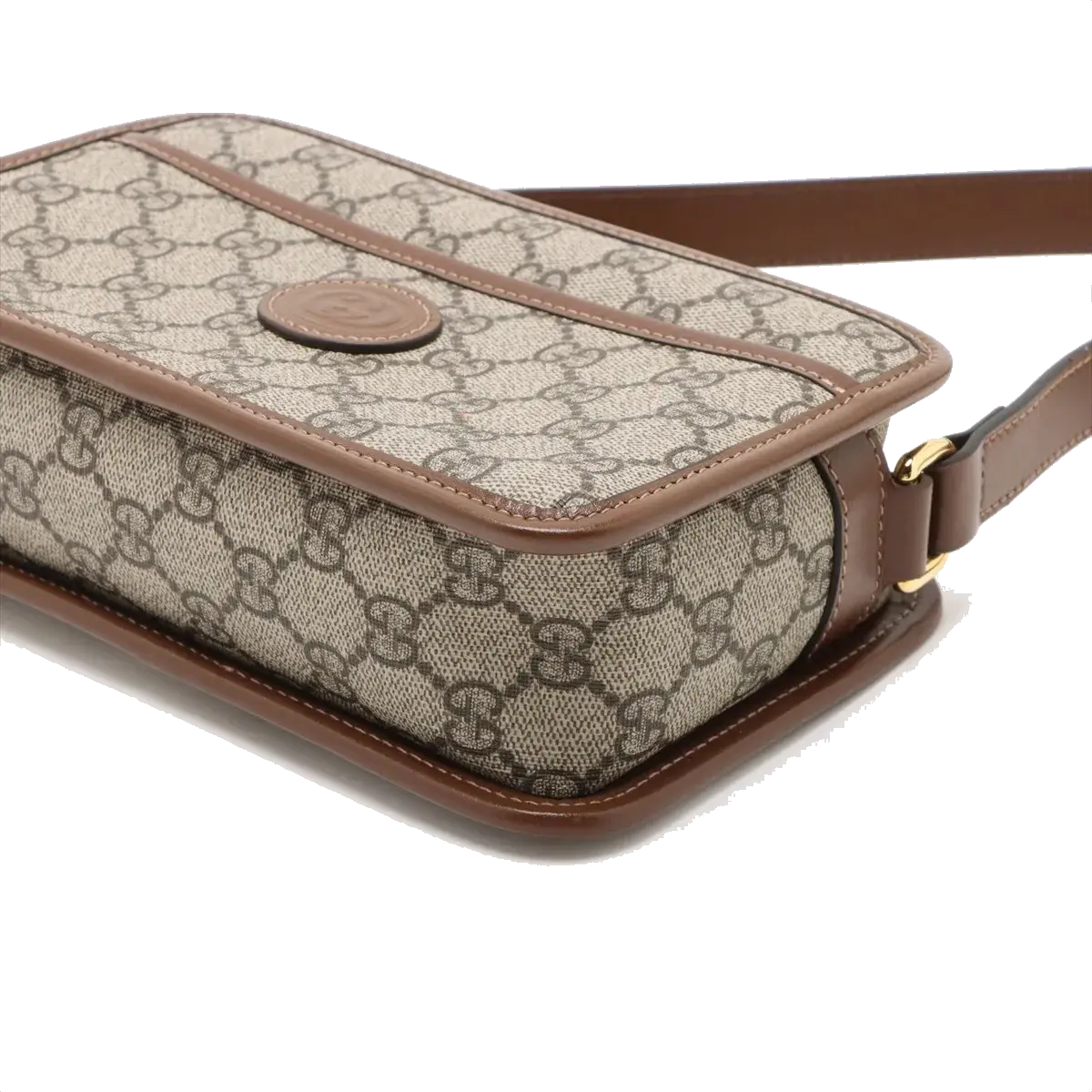 Pre-Loved GG Retro Interlocking G Camera Bag Crossbody Bag GG Supreme Coated Canvas Mini with Gold Hardware, Beige and Ebony