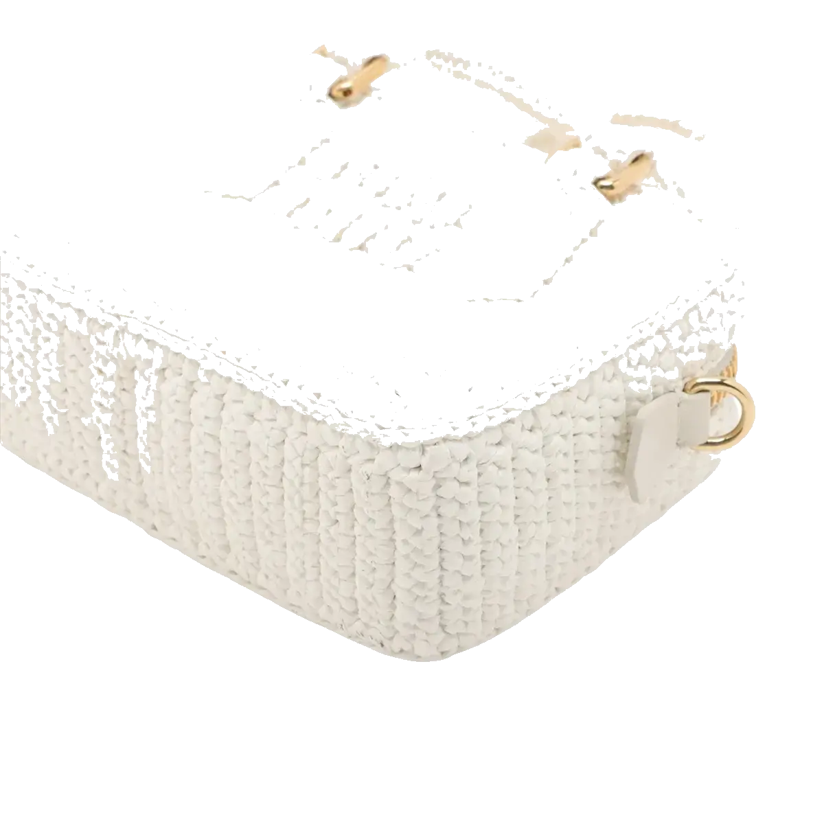 Pre-Loved Crochet Bowling Bag Handbag Crochet Raffia Mini with Gold Hardware, White