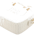 Pre-Loved Crochet Bowling Bag Handbag Crochet Raffia Mini with Gold Hardware, White