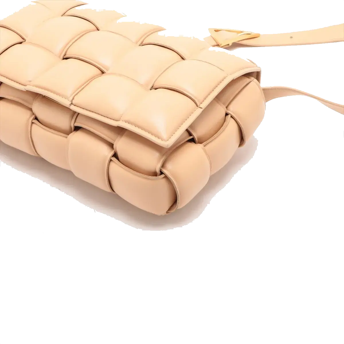 Pre-Loved Padded Cassette Crossbody Bag Intrecciato Leather with Gold Hardware, Beige