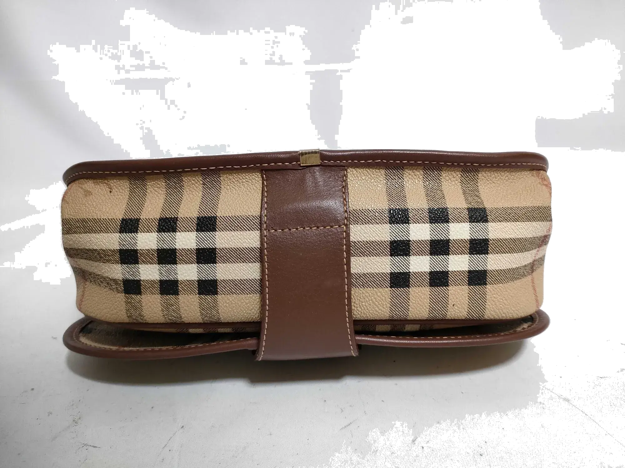 Pre-Loved Saddle Crossbody Crossbody Bag Haymarket Check Coated Canvas Small with Gold Hardware, Beige