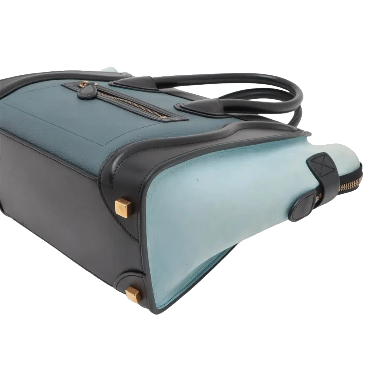 Pre-Loved Luggage Micro Tote Leather Micro with Gold Hardware, Light Blue, Teal Blue, and Black