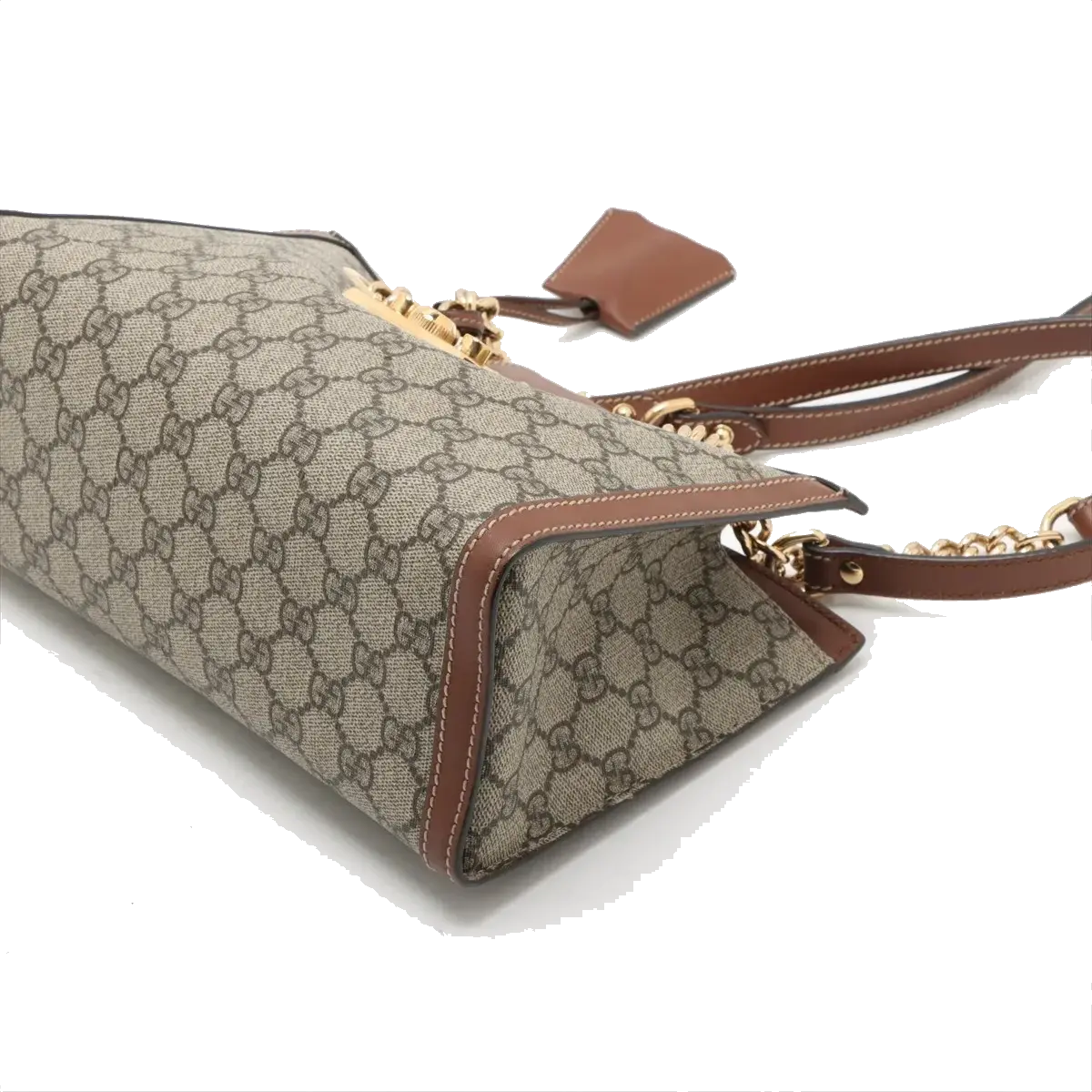 Pre-Loved Padlock Tote Monogram Coated Canvas Small with Gold Hardware, Beige Ebony