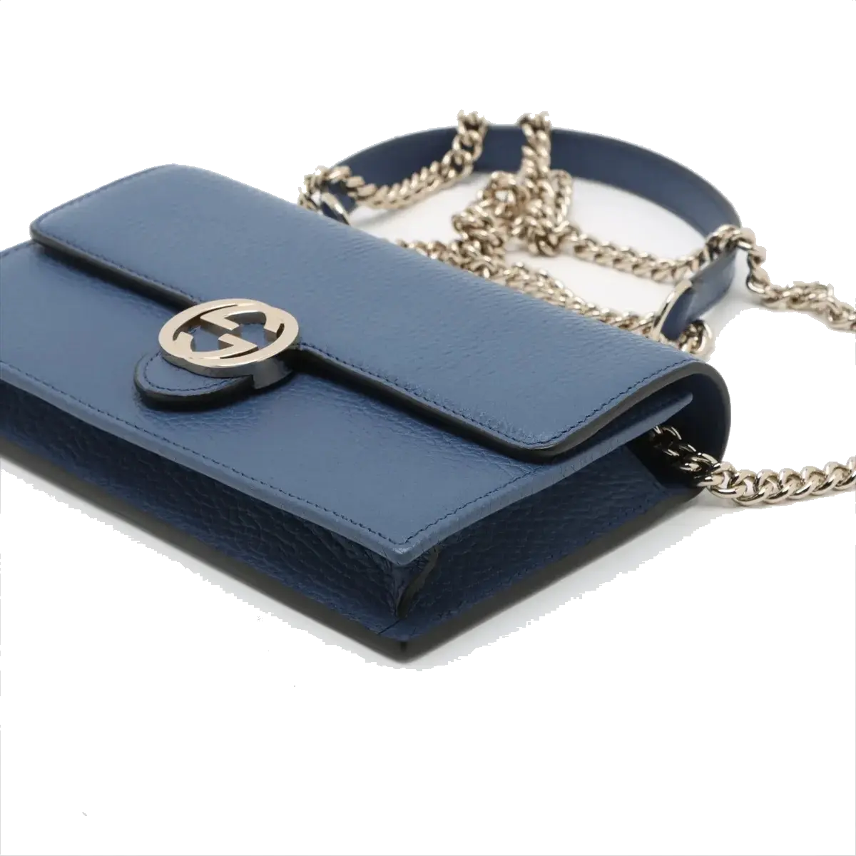 Pre-Loved Interlocking G Wallet on Chain Crossbody Bag Leather with Gold Hardware, Blue