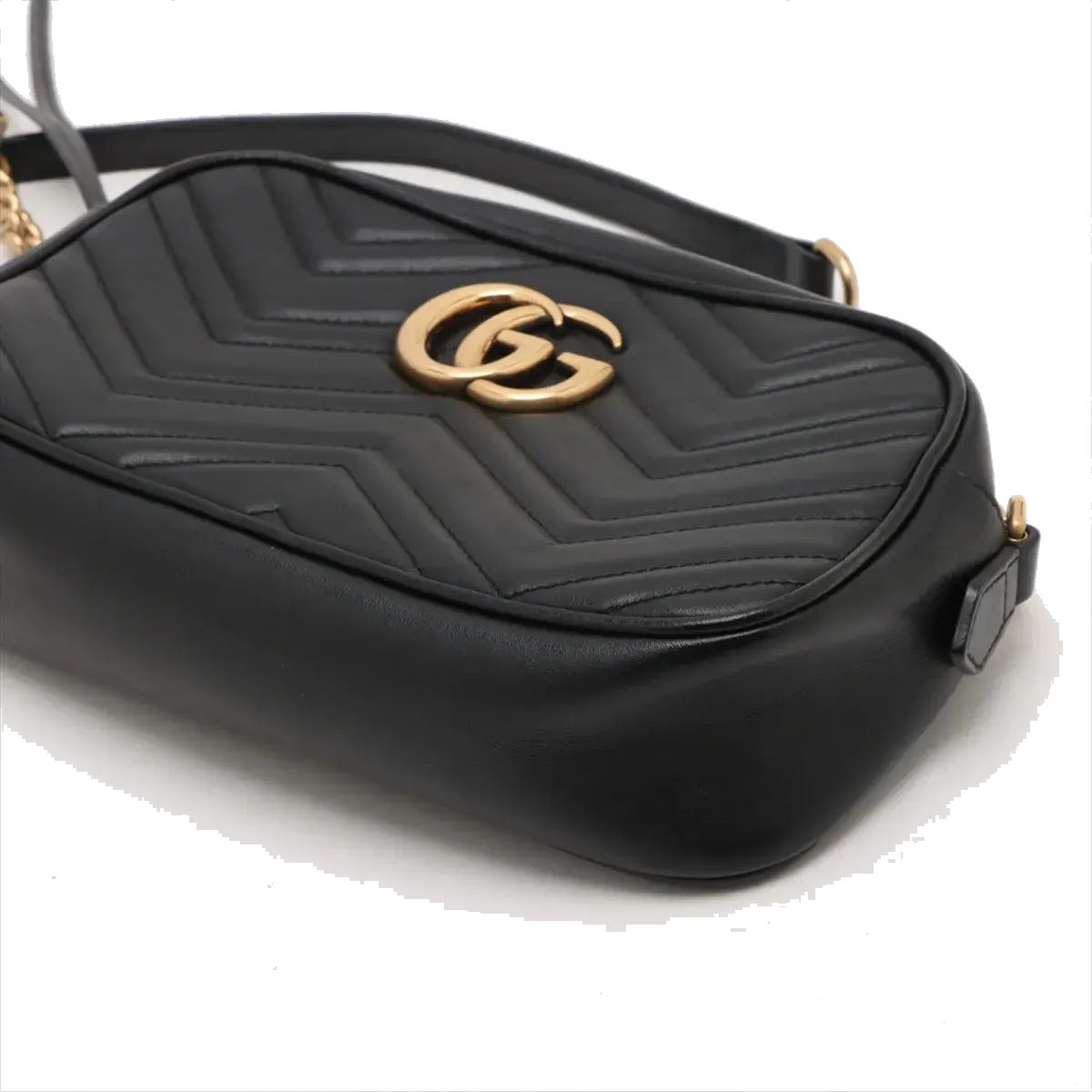 Pre-Loved GG Marmont Matelassé Camera Bag Crossbody Bag Quilted Leather Small with Aged Gold Hardware, Black