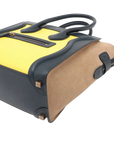 Pre-Loved Luggage Tote Leather Micro with Rose Gold Hardware, Navy, Yellow, and Beige