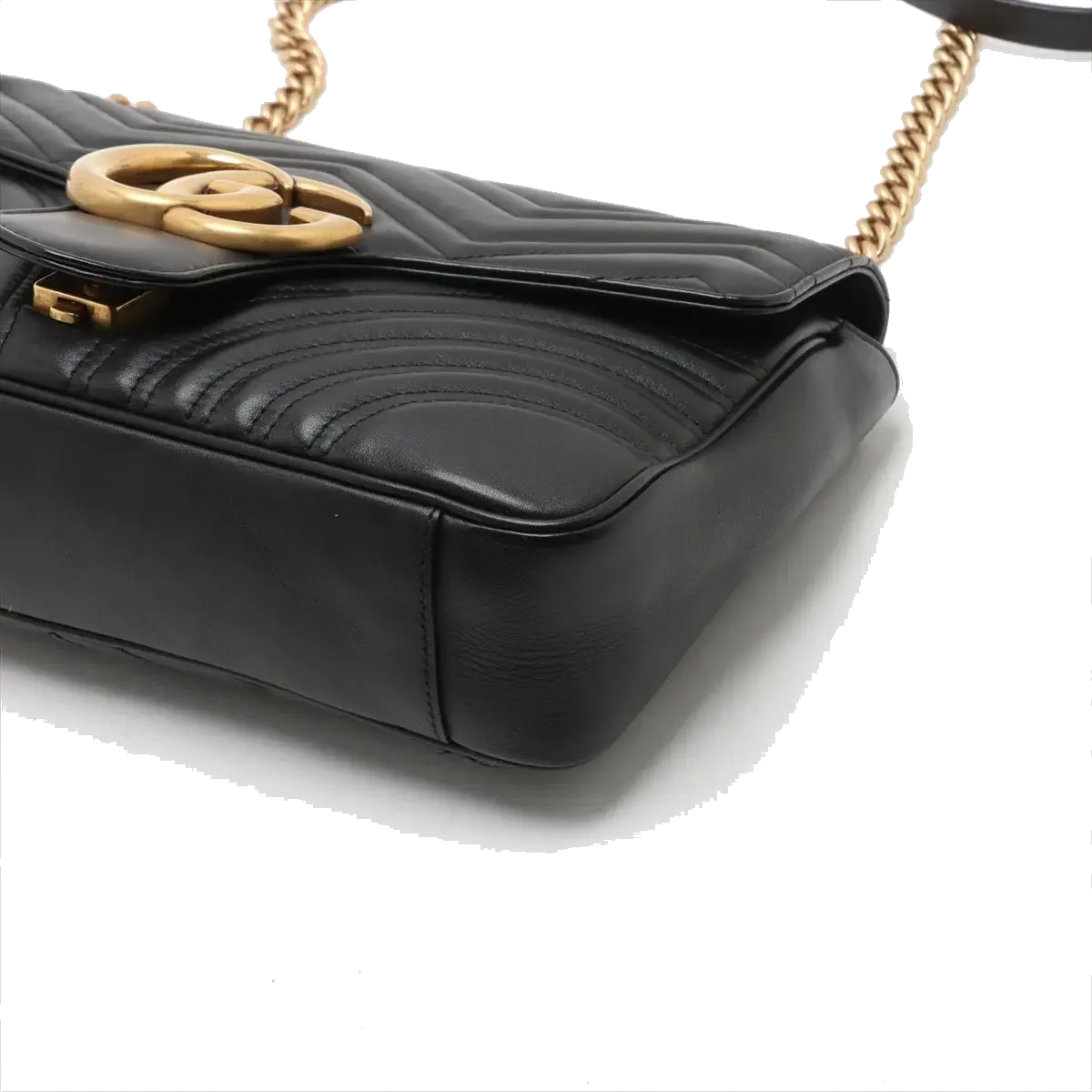 Pre-Loved GG Marmont Shoulder Bag Quilted Leather Medium with Aged Gold Hardware, Black