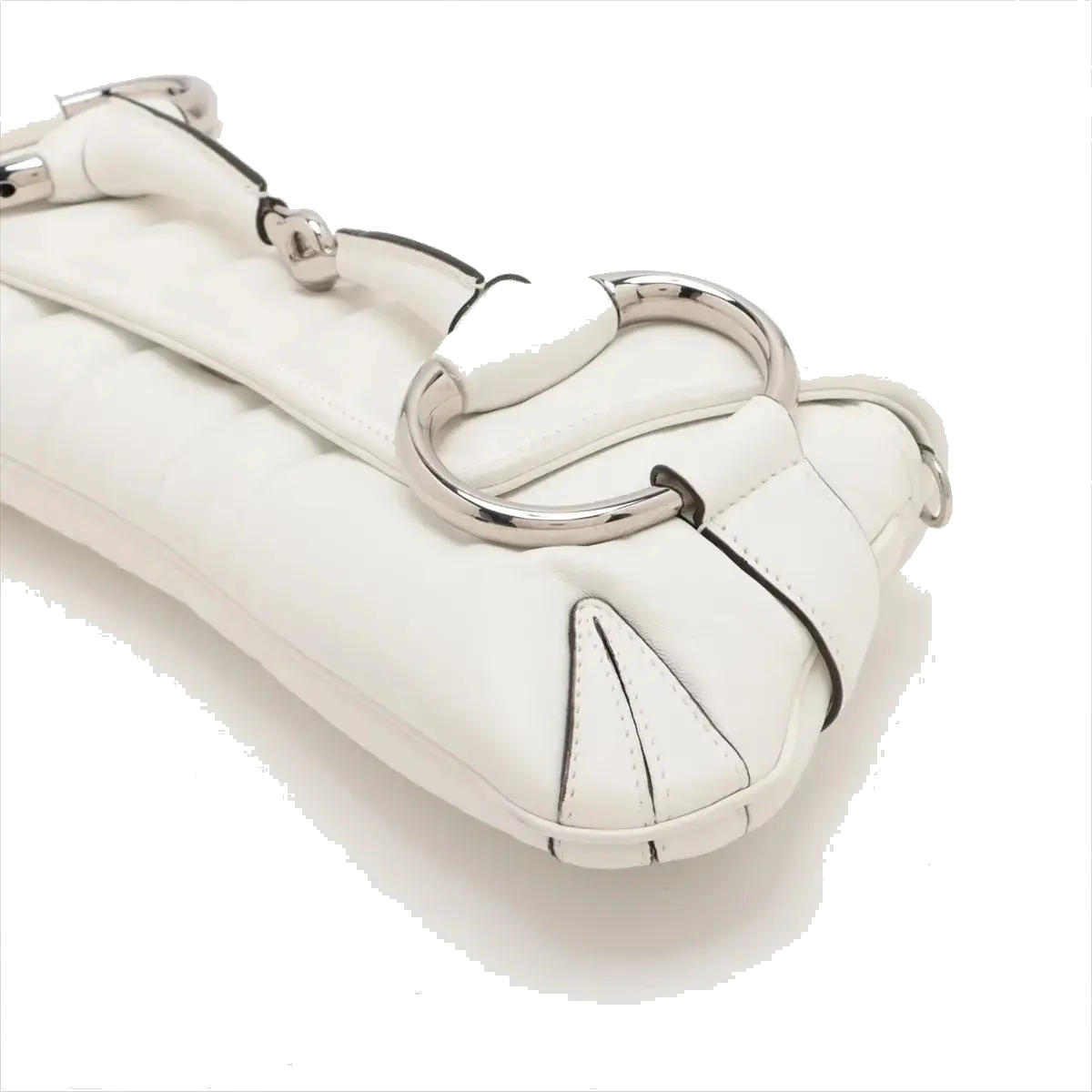 Pre-Loved Horsebit Chain Shoulder Bag Quilted Leather Small with Silver Hardware, White