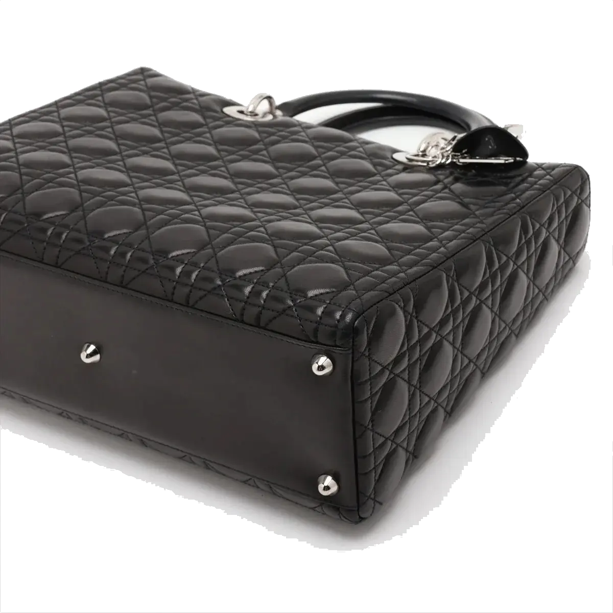 Pre-Loved Lady Dior Handbag Cannage Leather Large with Silver Hardware, Black