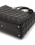 Pre-Loved Lady Dior Handbag Cannage Leather Large with Silver Hardware, Black