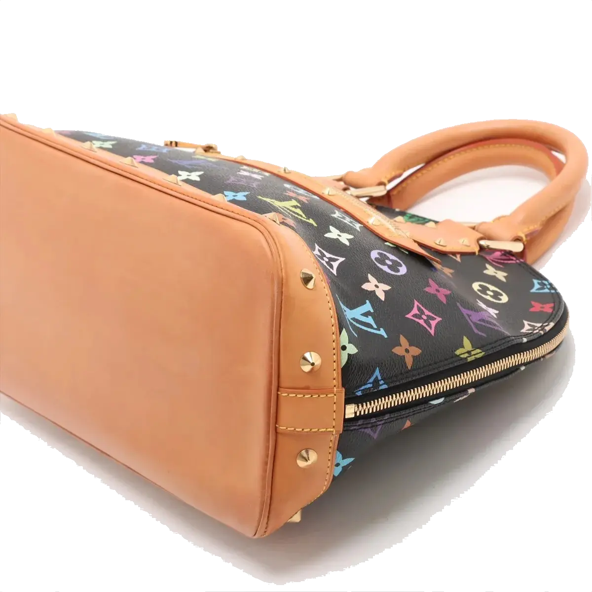 Pre-Loved Alma Handbag Monogram Coated Canvas PM with Gold Hardware, Black Multicolor