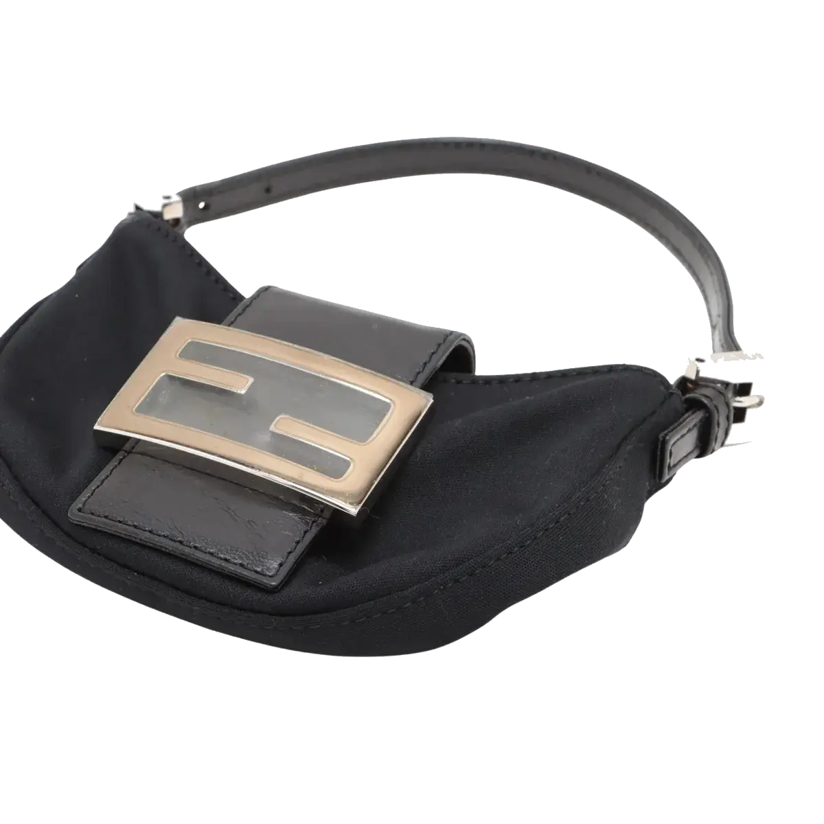 Pre-Loved Mini Mamma Baguette Shoulder Bag Canvas Plain Mini with Silver Hardware, Black