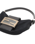 Pre-Loved Mini Mamma Baguette Shoulder Bag Canvas Plain Mini with Silver Hardware, Black