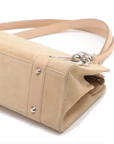 Pre-Loved Lady Dior East West Handbag Cannage Suede with Silver Hardware, Beige