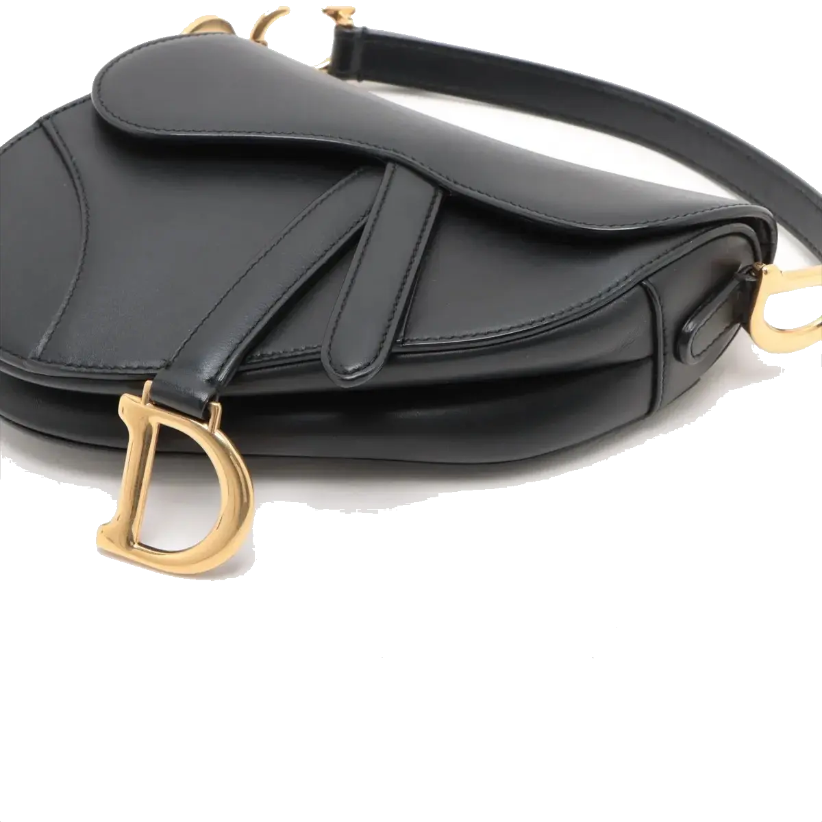 Pre-Loved Saddle Shoulder Bag Leather Mini with Gold Hardware, Black