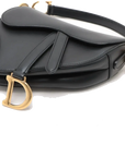 Pre-Loved Saddle Shoulder Bag Leather Mini with Gold Hardware, Black