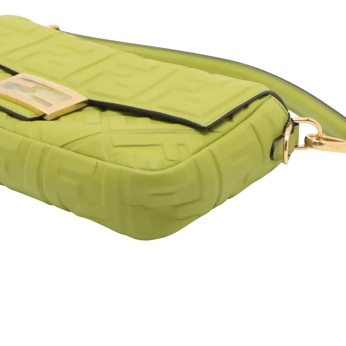 Pre-Loved Baguette Shoulder Bag Embossed FF Logo Leather Medium with Gold Hardware, Green