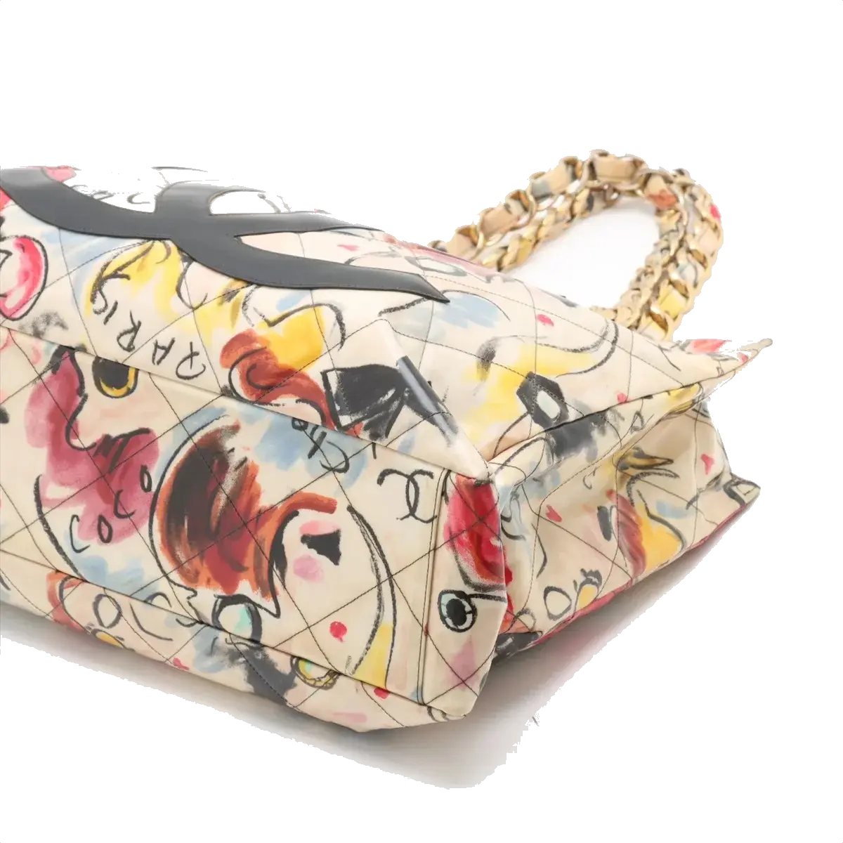 Pre-Loved Graffiti CC Tote Tote Quilted Coated Canvas with Gold Hardware, Multicolor