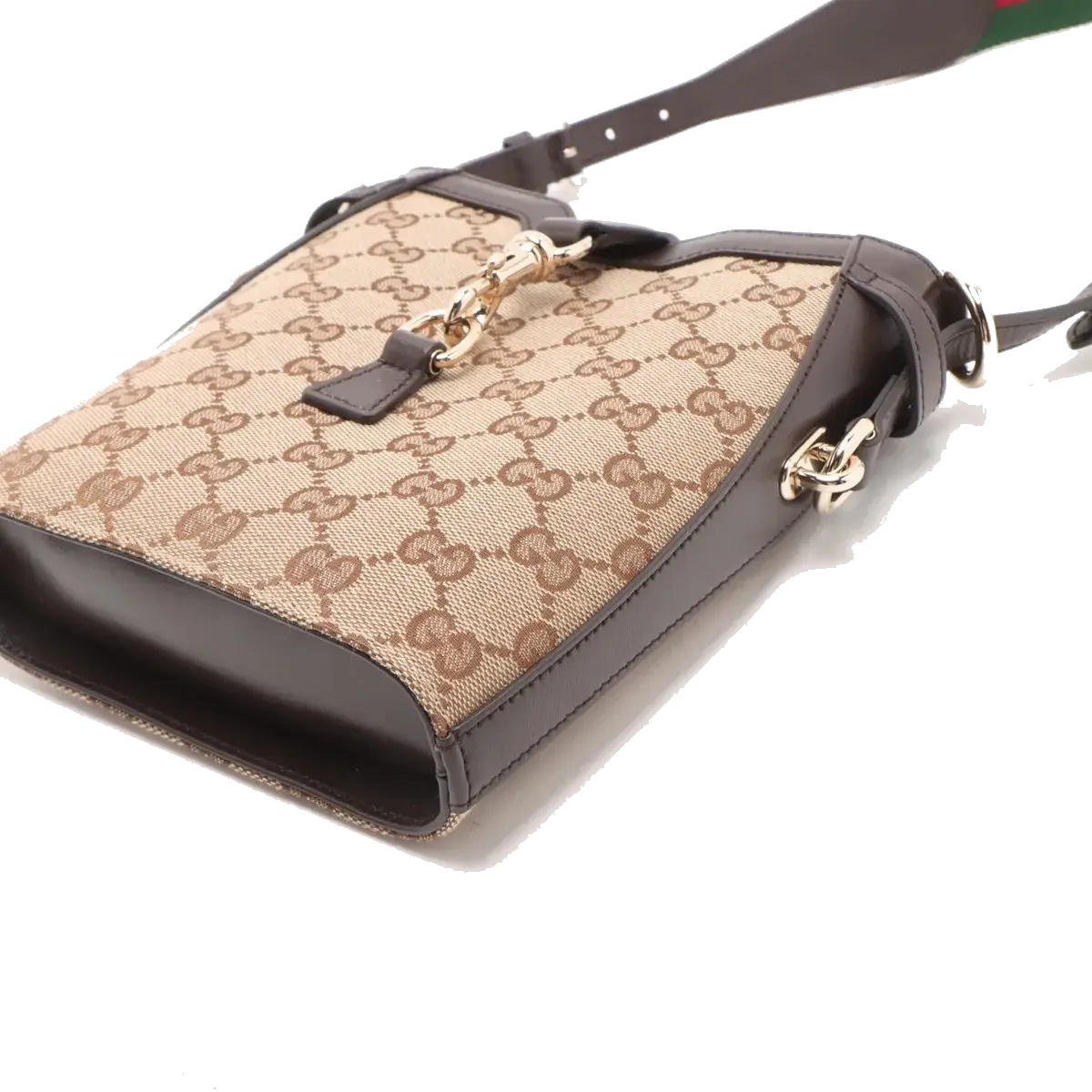 Pre-Loved Jackie Crossbody Bag Monogram Coated Canvas Mini with Gold Hardware, Beige Brown
