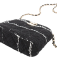 Pre-Loved Camera Bag Crossbody Bag Plaid Tweed Mini with Gold Hardware, Black and White