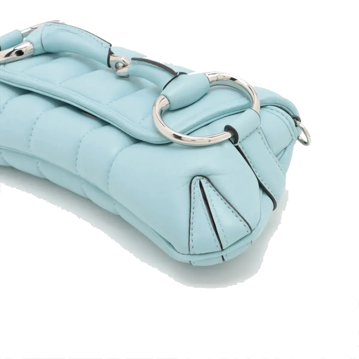 Pre-Loved Horsebit Chain Shoulder Bag Quilted Leather Small with Silver Hardware, Light Blue