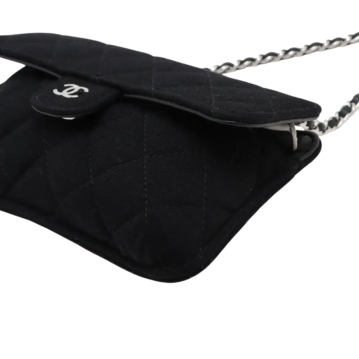 Pre-Loved Quilted Flap Bag with Foldable Tote Crossbody Bag Quilted Canvas Mini with Silver Hardware, Black