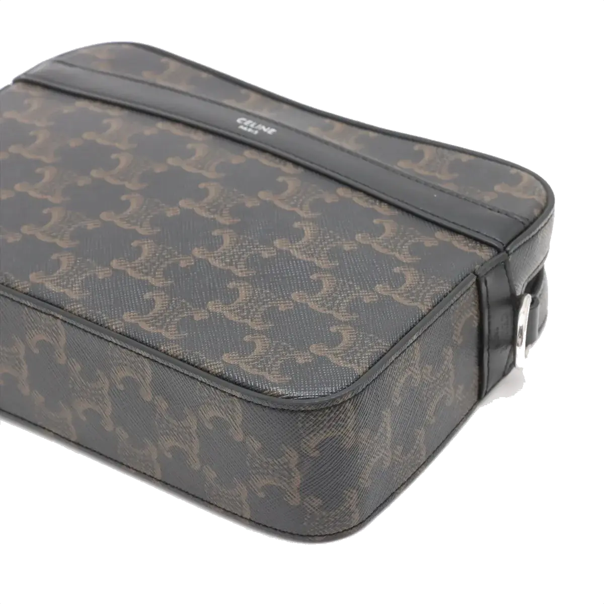 Pre-Loved Triomphe Camera Bag Crossbody Bag Triomphe Coated Canvas Medium with Silver Hardware, Black Brown