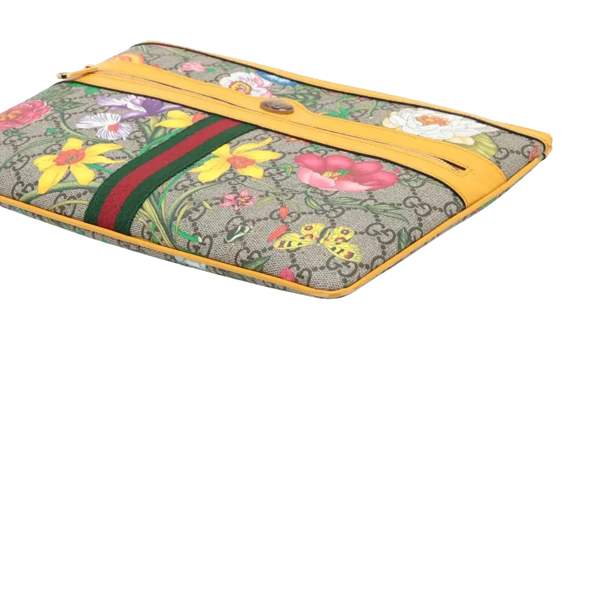 Pre-Loved Ophidia Flora Clutch Monogram Coated Canvas Large with Gold Hardware, Beige Ebony Multicolor