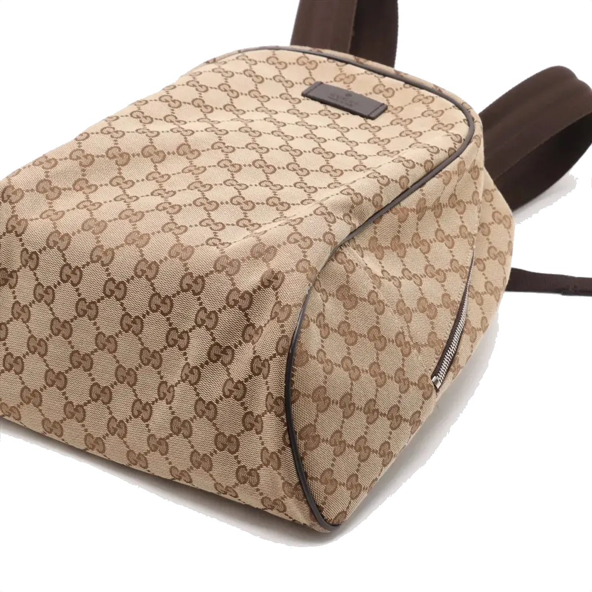 Pre-Loved GG Backpack Monogram Coated Canvas with Silver Hardware, Beige/Brown