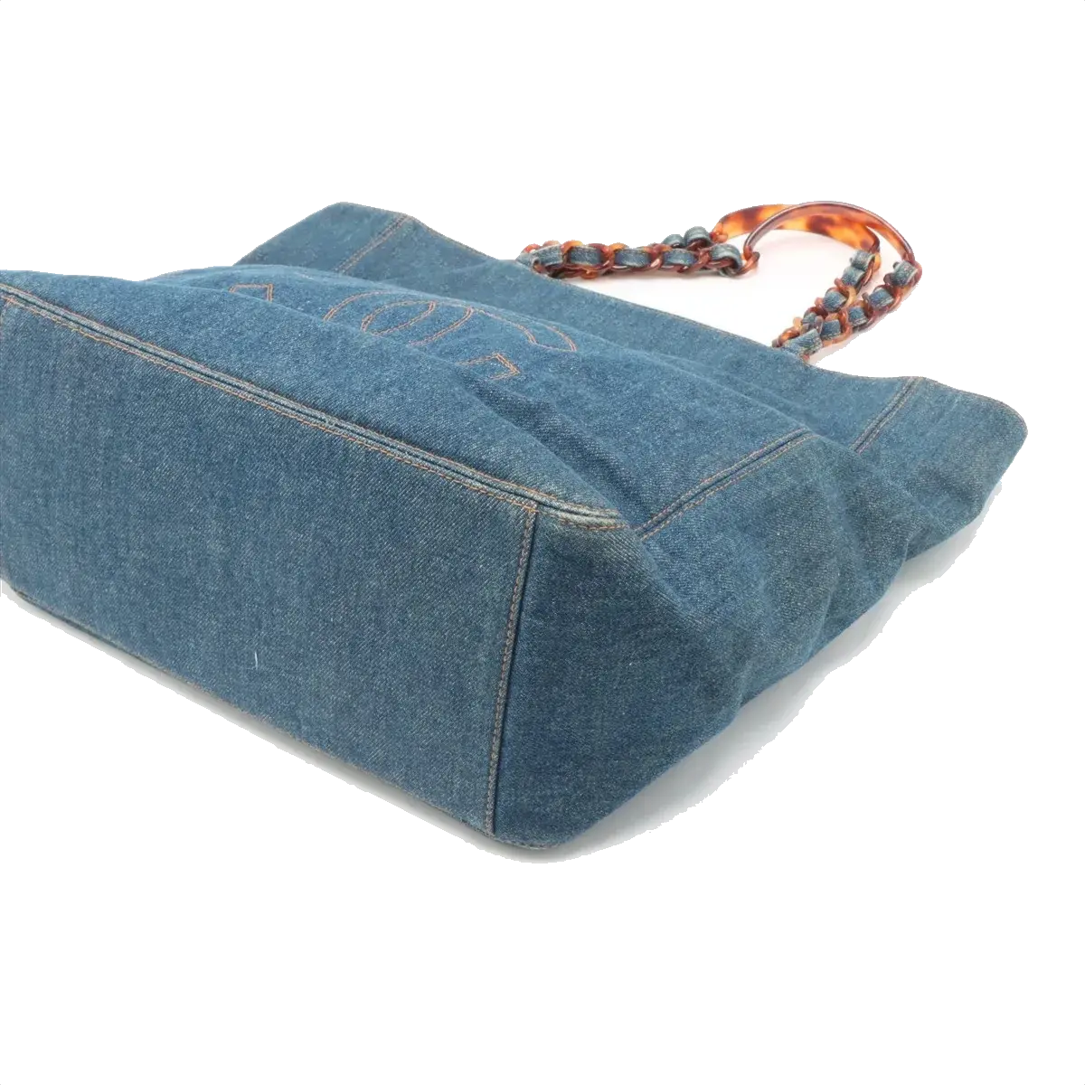Pre-Loved CC Denim Tote Denim with Tortoise Shell Hardware, Blue