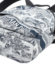 Pre-Loved DiorTravel Backpack Toile de Jouy Coated Canvas Medium with Black Hardware, White and Navy Blue