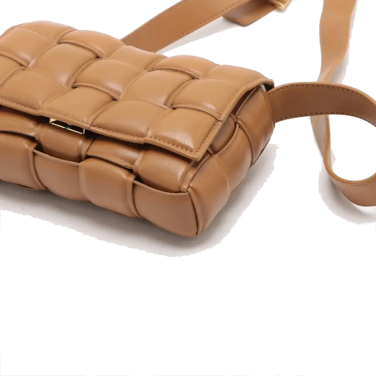 Pre-Loved Padded Cassette Crossbody Bag Intrecciato Leather Small with Gold Hardware, Tan