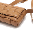 Pre-Loved Padded Cassette Crossbody Bag Intrecciato Leather Small with Gold Hardware, Tan