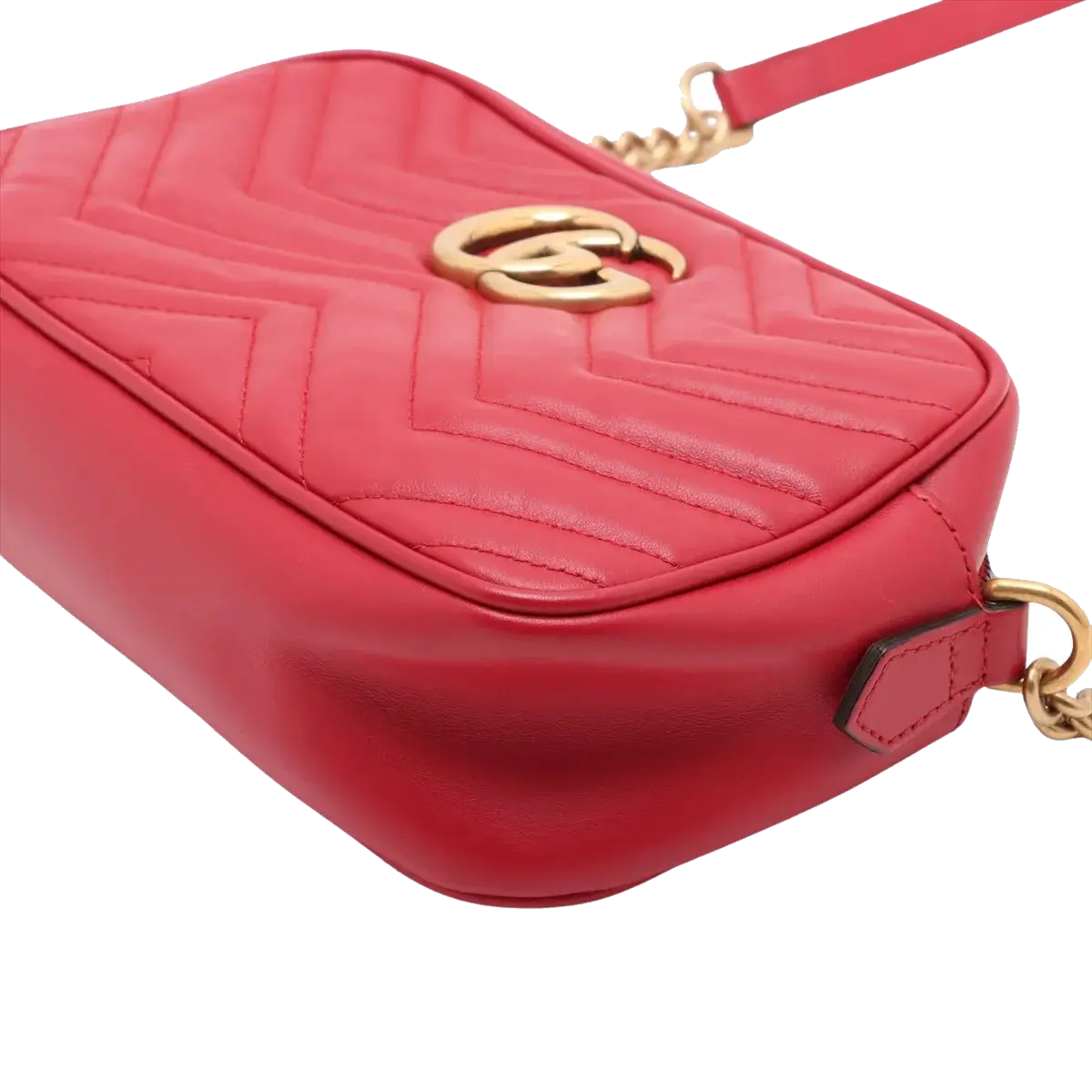 Pre-Loved GG Marmont Matelassé Camera Bag Crossbody Bag Quilted Leather Small with Aged Gold Hardware, Red