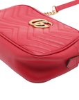 Pre-Loved GG Marmont Matelassé Camera Bag Crossbody Bag Quilted Leather Small with Aged Gold Hardware, Red