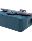 Pre-Loved Classic Single Flap Crossbody Bag Quilted Leather Mini with Rainbow Iridescent Hardware, Teal Blue