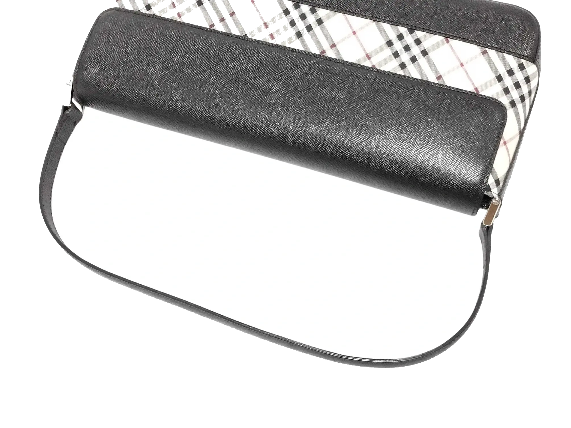 Pre-Loved Shoulder Bag Nova Check Coated Canvas with Silver Hardware, Beige and Black