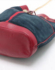 Pre-Loved Rajah Bucket Bag Suede Web Stripe Small with Gold Hardware, Blue