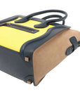 Pre-Loved Luggage Tote Leather Micro with Rose Gold Hardware, Navy, Yellow, and Beige