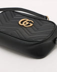Pre-Loved GG Marmont Matelassé Camera Bag Crossbody Bag Quilted Leather Small with Aged Gold Hardware, Black
