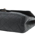Pre-Loved 2.55 Reissue Double Flap Shoulder Bag Quilted Leather 227 with Aged Silver Hardware, Black