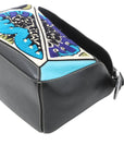 Pre-Loved Puzzle Handbag Embroidered Leather Small with Silver Hardware, Black Multicolor