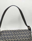 Pre-Loved Mamma Baguette Shoulder Bag Zucchino Canvas Coated with Silver Hardware, Navy and Grey