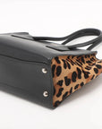 Pre-Loved Twin Pocket Tote Tote Leopard Leather Small with Silver Hardware, Black