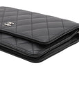 Pre-Loved Wallet on Chain Crossbody Bag Quilted Leather with Silver Hardware, Black