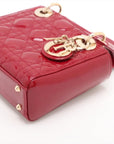 Pre-Loved Lady Dior Handbag Cannage Patent Leather Mini with Gold Hardware, Red